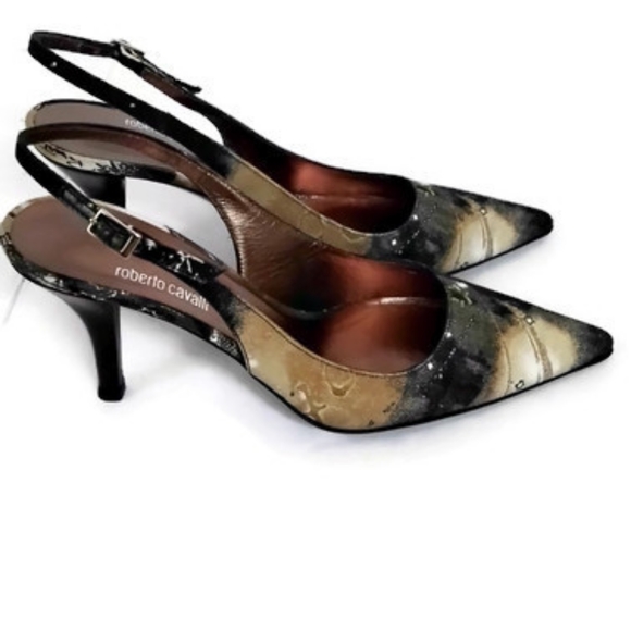 Roberto Cavalli Black and Gold Heels - Picture 2 of 9